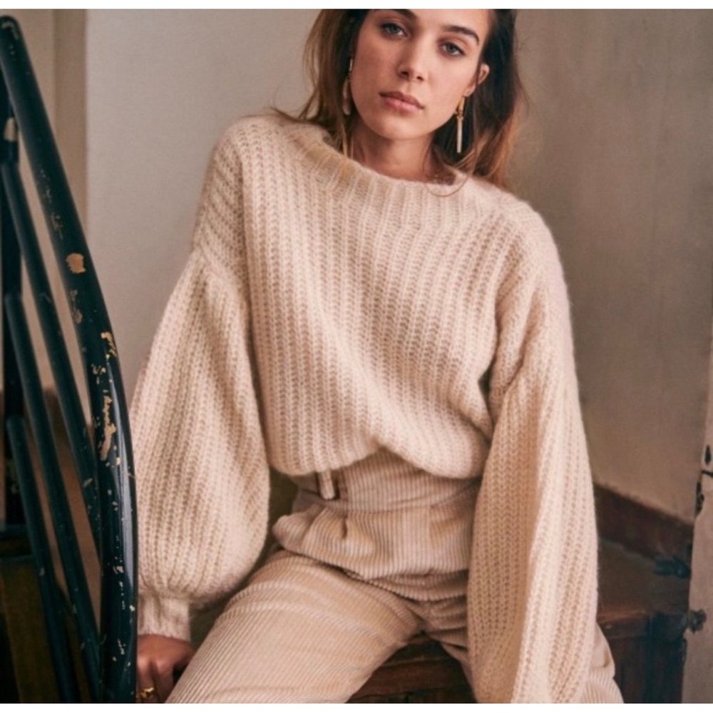 Sezane Olric Jumper Alpaca Mohair Blend Boho Coquette Pink Pullover Sweater XS